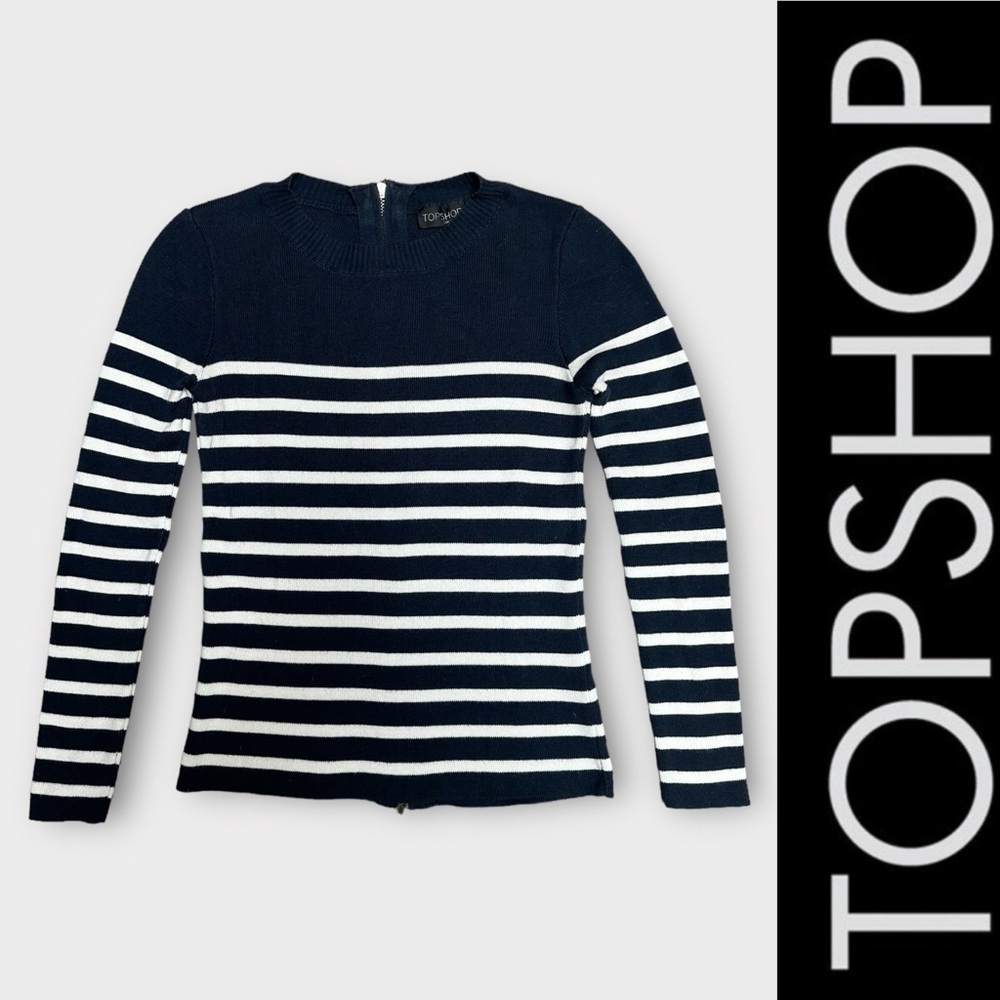 Top Shop Navy‎ Breton Sweater, size 0P, MSRP $68